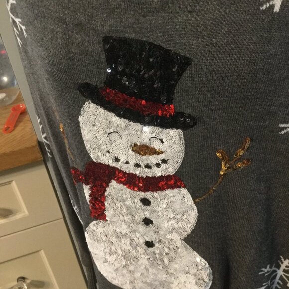 Tipsy Elves Snowman Christmas sweater measures 25" p 2 p gray and white - Picture 2 of 5